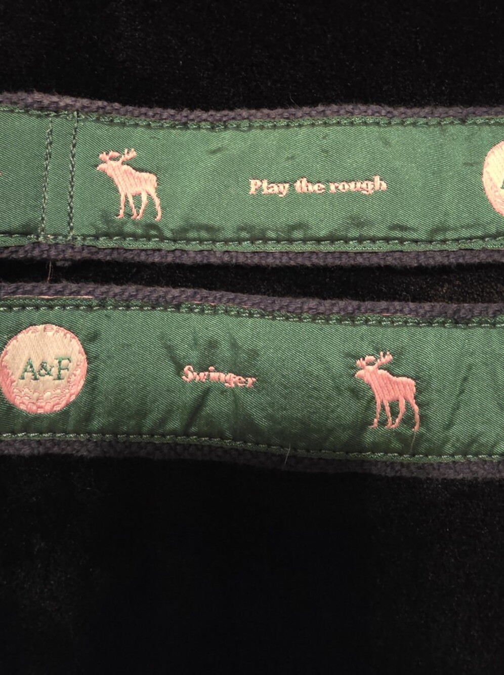 Abercrombie And Fitch Green Ribbon Golf Belt With Moose Detail Vintage